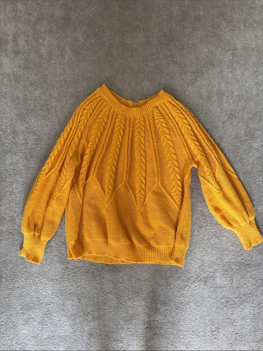 SHEIN Mustard Cable Knit Scoop Neck Sweater